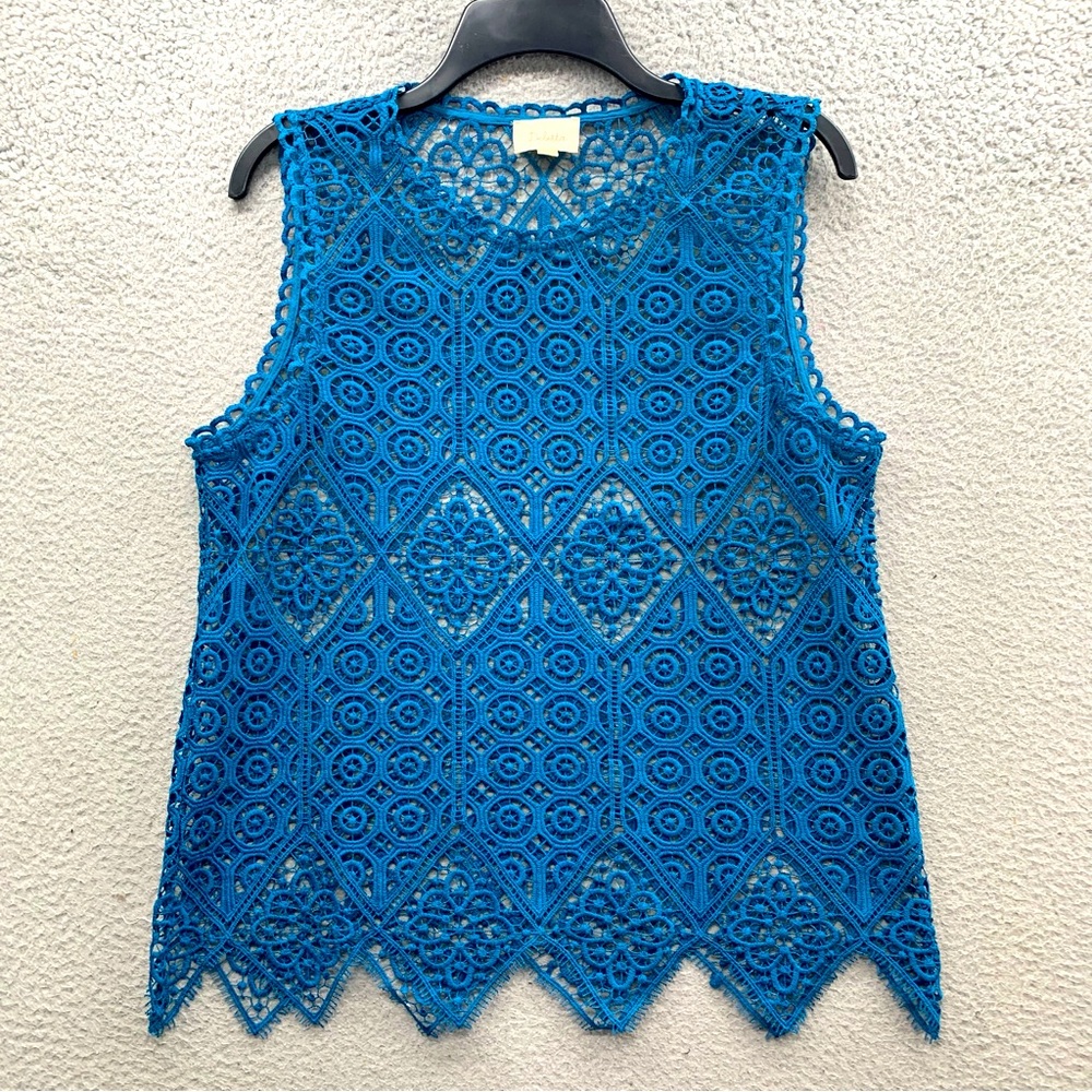 Anthropologie Deletta Lace Crochet See Through Tank Top Blouse Blue Teal Size S
